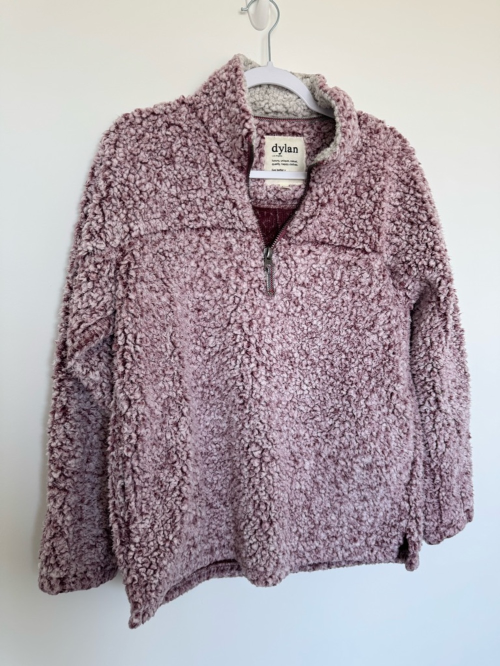 dylan Plush Sherpa Quarter-Zip Pullover - Dusty Rose and Cream